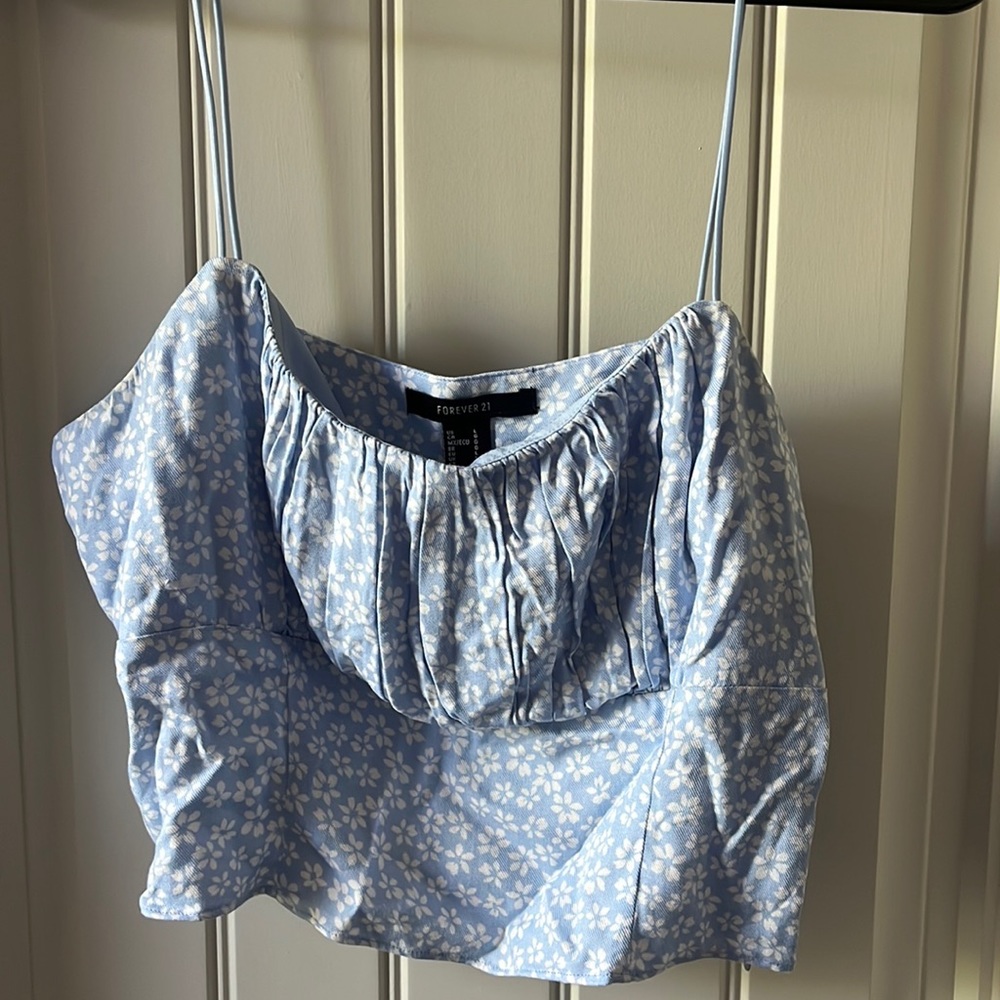 Blue & White Floral Tank Top